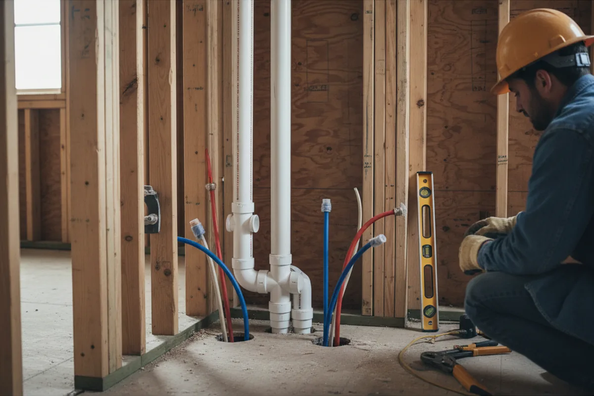 Drain and supply rough-in during Sump Pump Repair in Oley